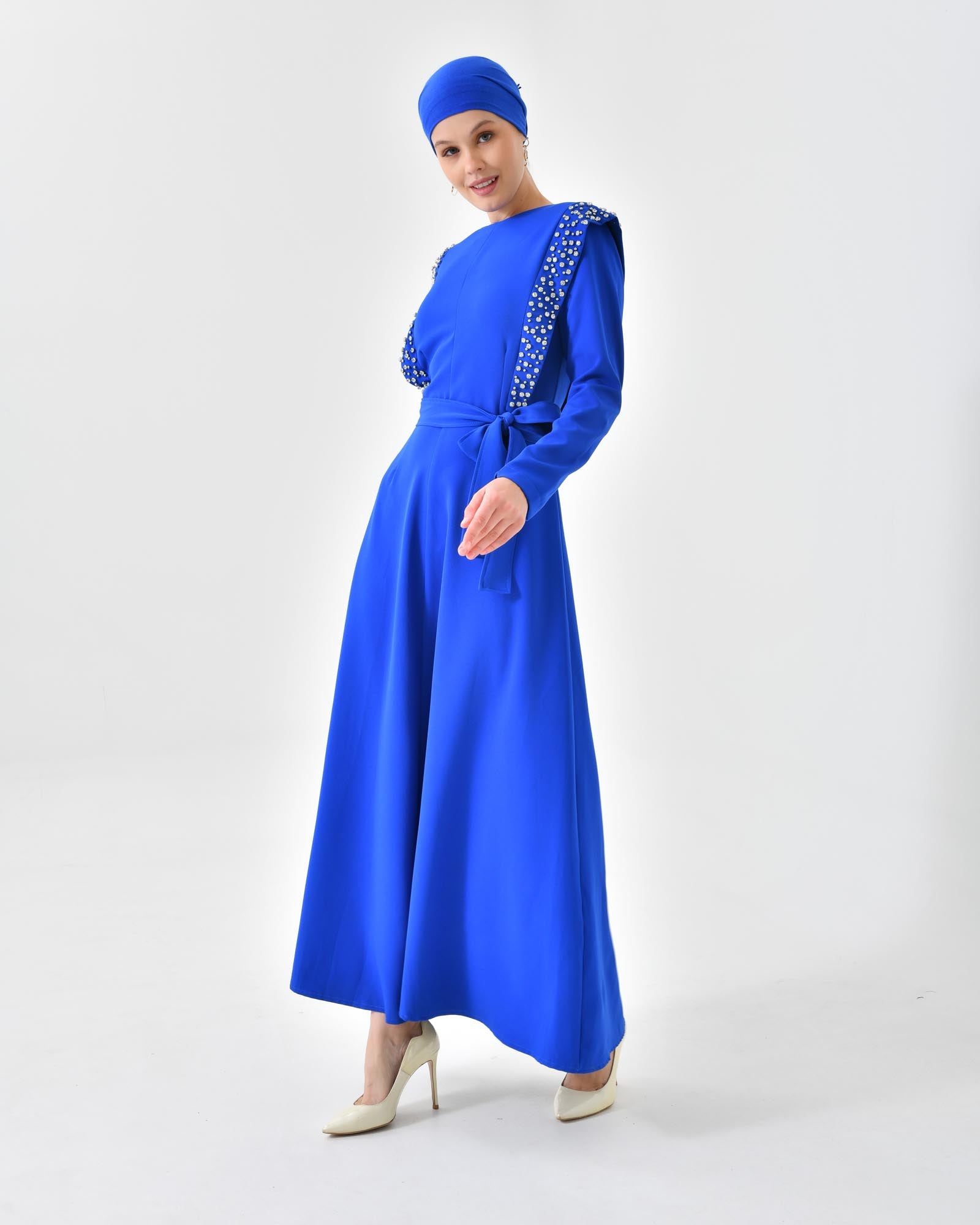 Hijab- Kleid- Kleider- Damenkleider mit Steindetails und Bund