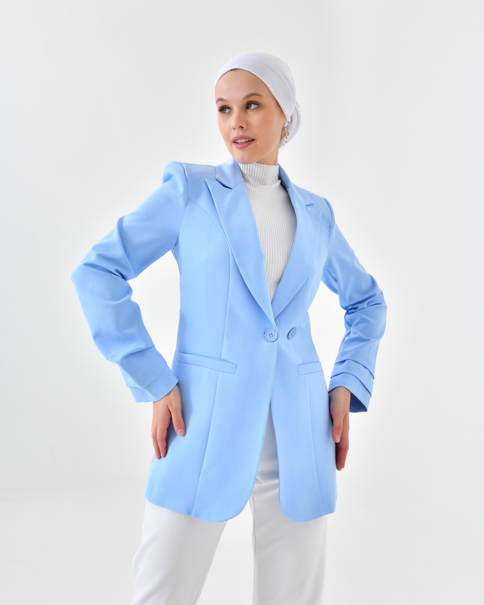 Hijab Kleidung Damenbekleidung Blazer-Jacke mit Faltendetails am Handgelenk
