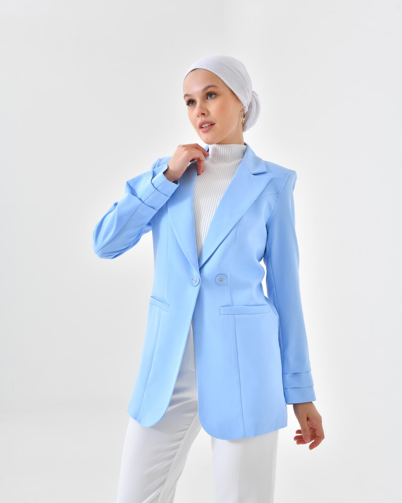 Hijab Kleidung Damenbekleidung Blazer-Jacke mit Faltendetails am Handgelenk