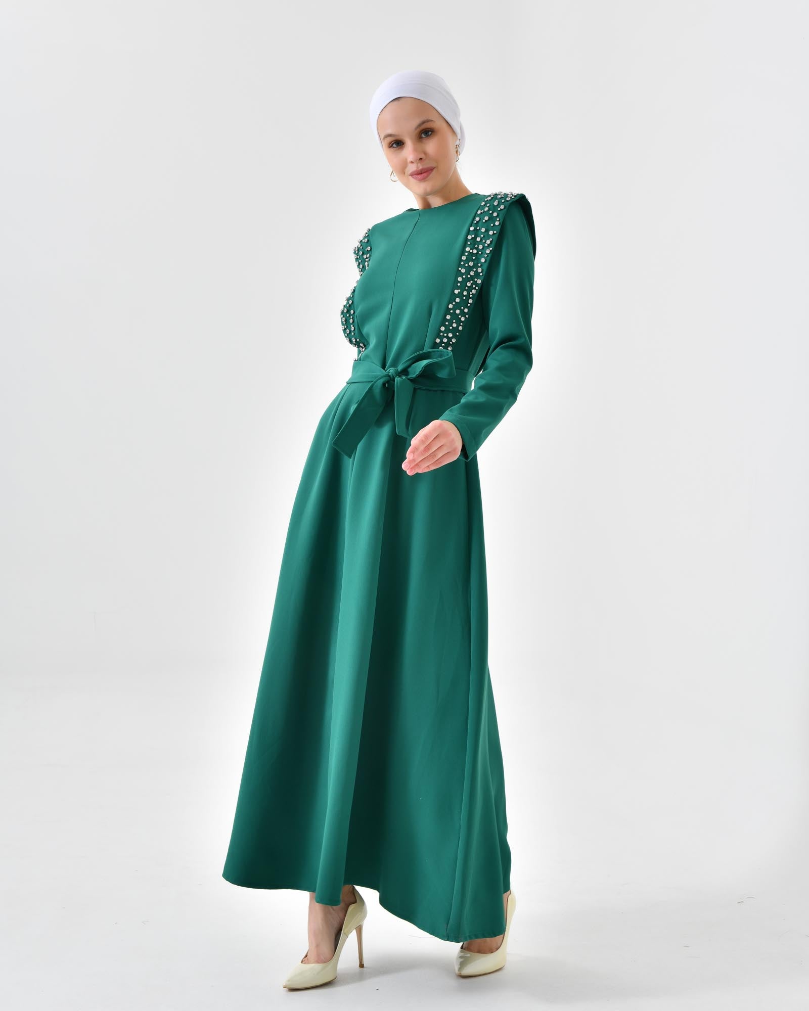 Hijab- Kleid- Kleider- Damenkleider mit Steindetails und Bund
