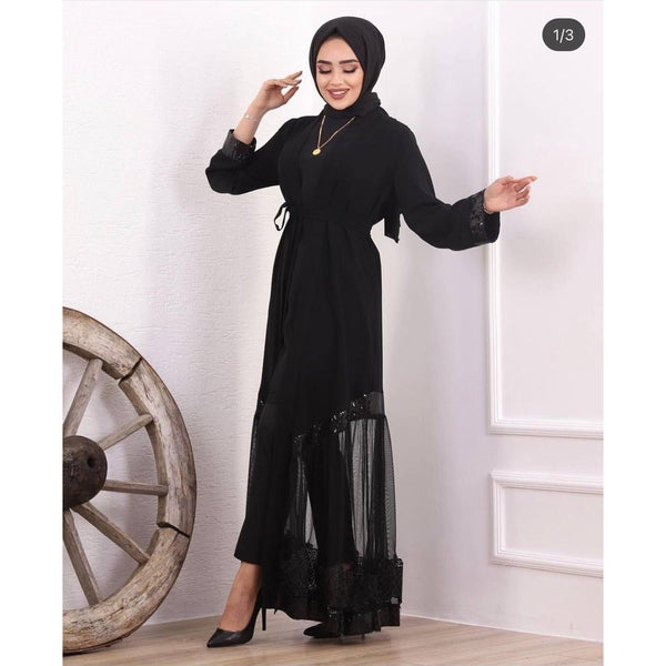 Damenbekleidung Hijab- Dubai Abaya aus Tüll und Pailletten bestickt