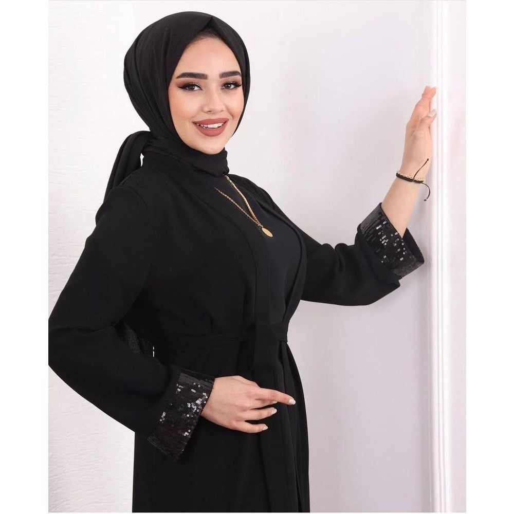 Damenbekleidung Hijab- Dubai Abaya aus Tüll und Pailletten bestickt