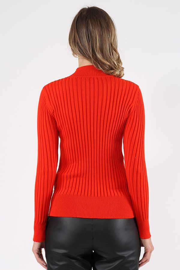 Knitted sweater - stand-up collar - red