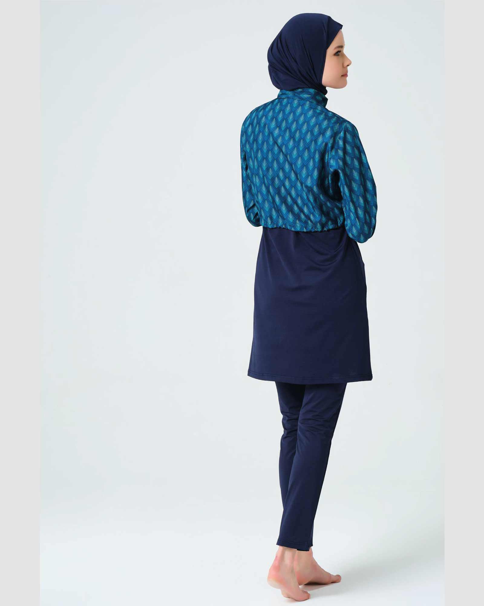 Gemusterter Damen-Hijab- Burkini/Badeanzug  mit kurzem Schnitt 6er Set
