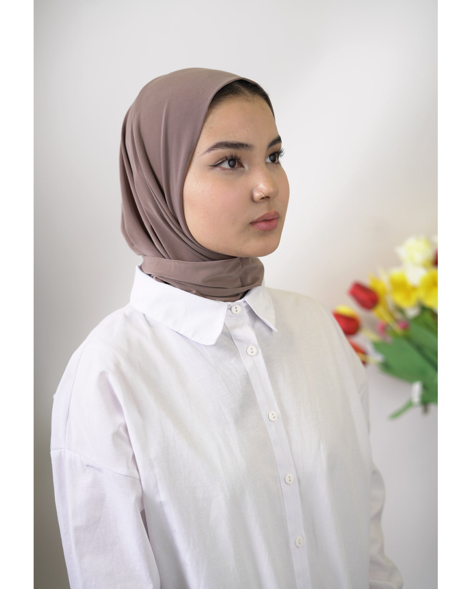 Sandy Hijab mit Druckknopfverschluss Hellbraun