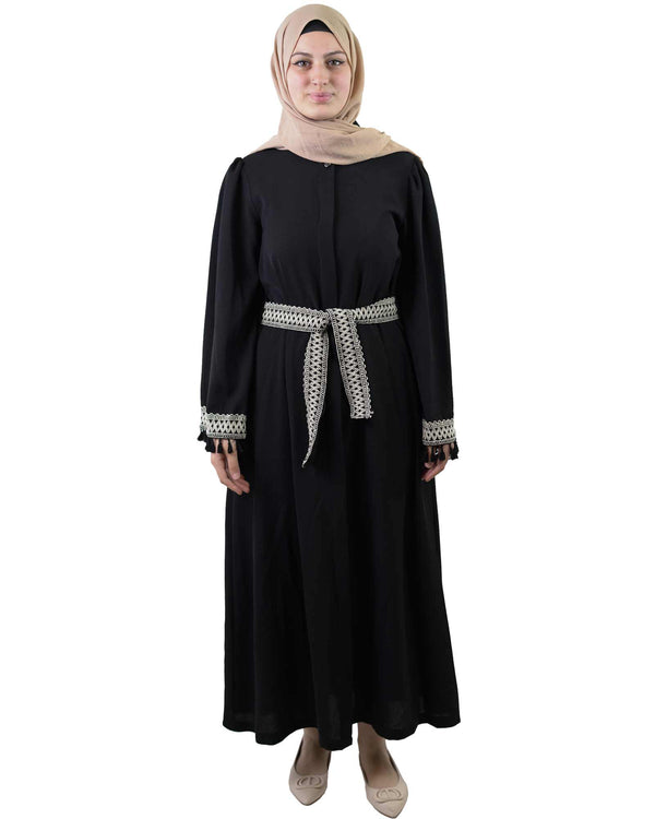 Abaya mit Bestickte Ärmel und Geknöpft