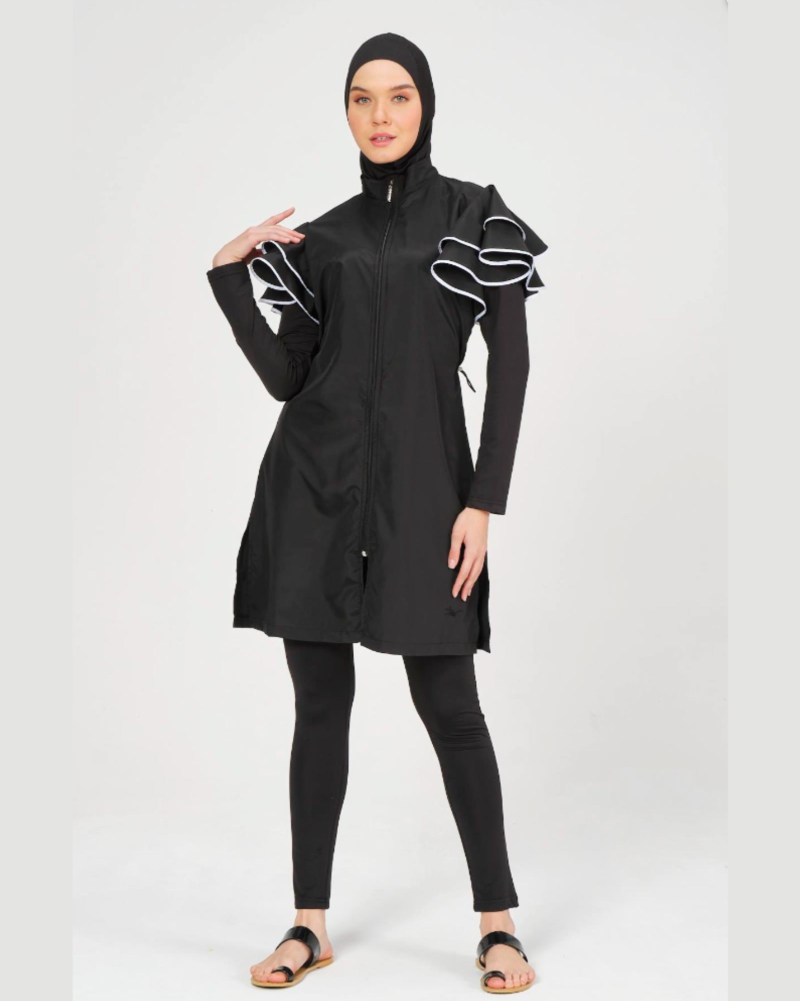 Damen-Hijab- Burkini/Badeanzug mit Rüschendetail an der Schulter 4er Set