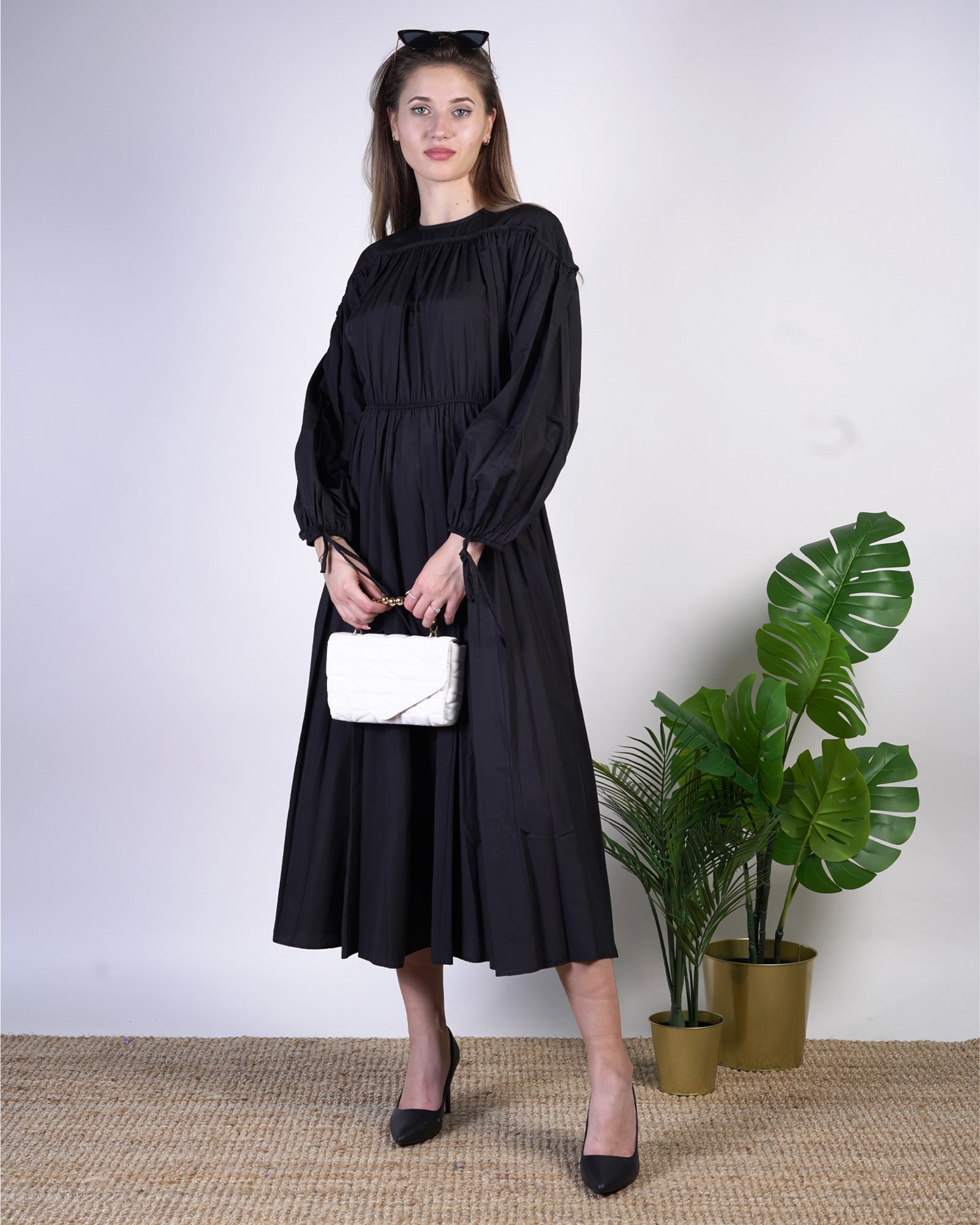 Hijab Kleid mit elastischen Tailer und Ballon Ärmel