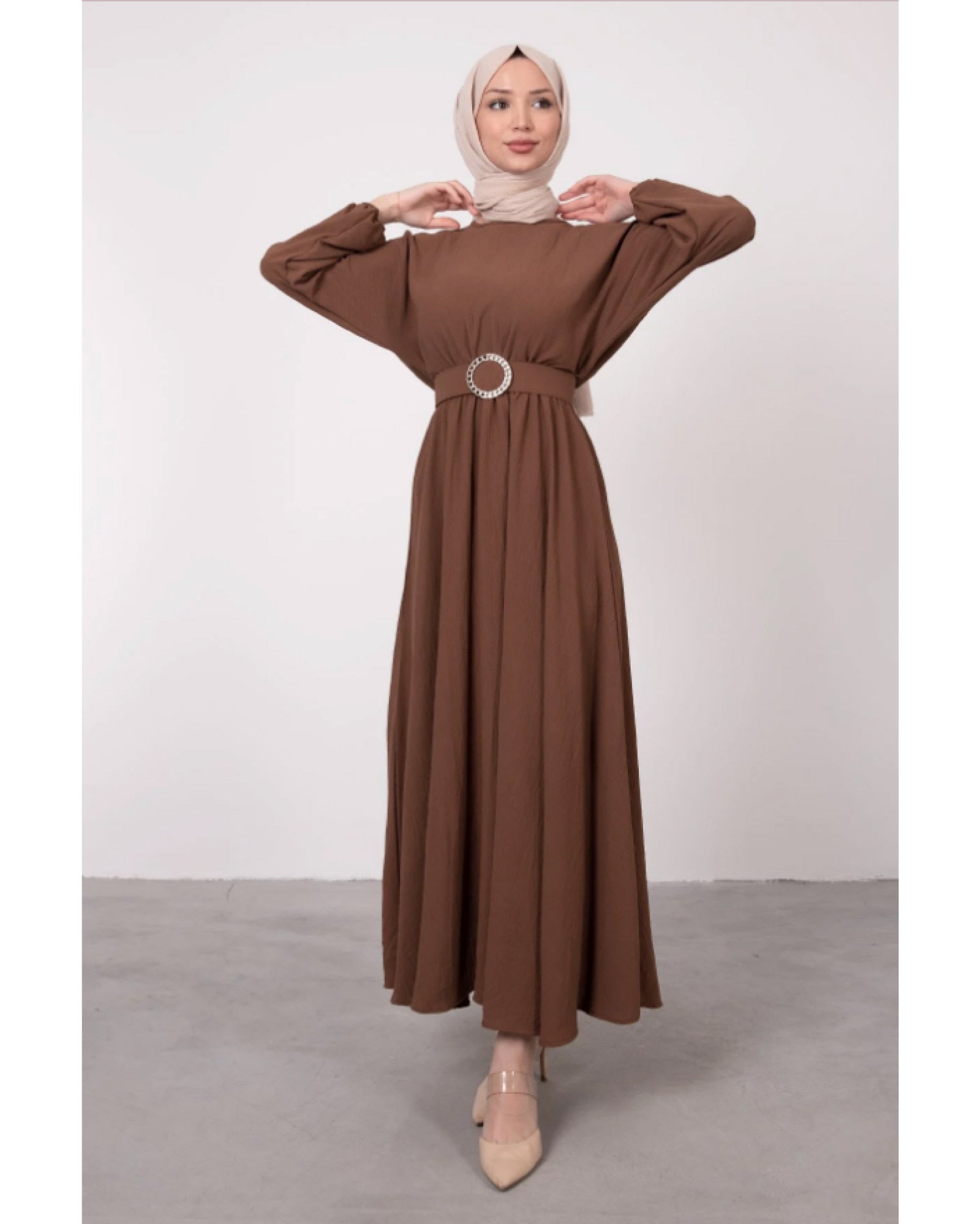 Hijab- Kleid Damen Kleid Oversize mit elastischem Tailer und Gürtel