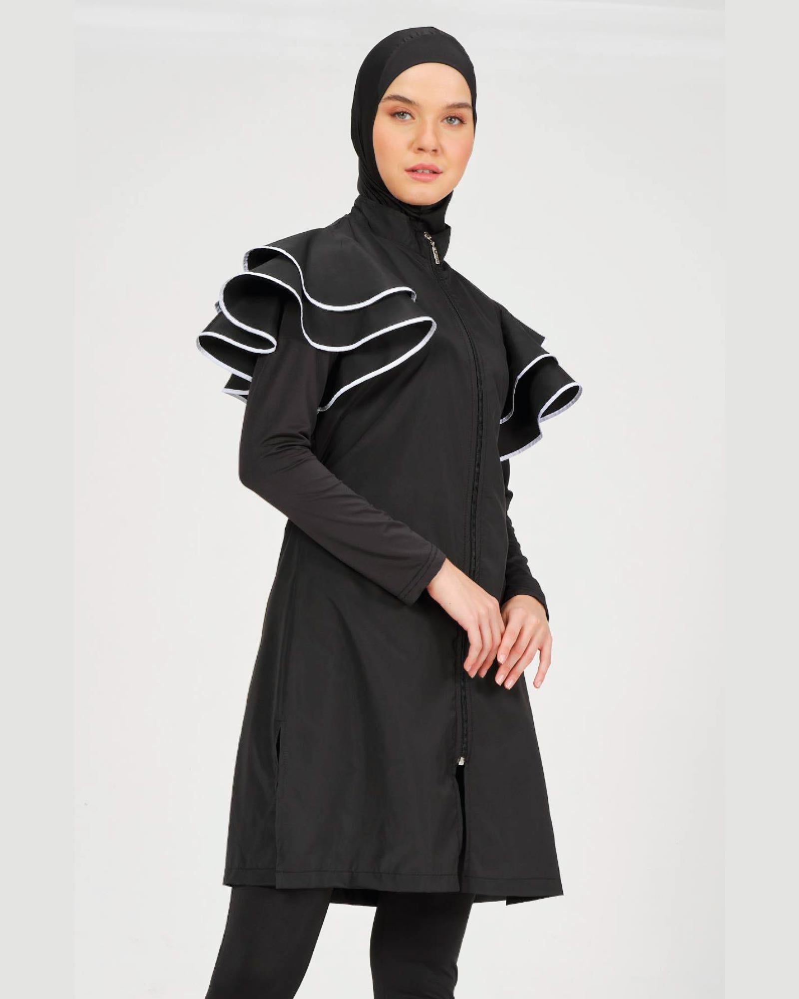 Hijab-Badeanzug mit Rüschendetail an der Schulter 4er Set