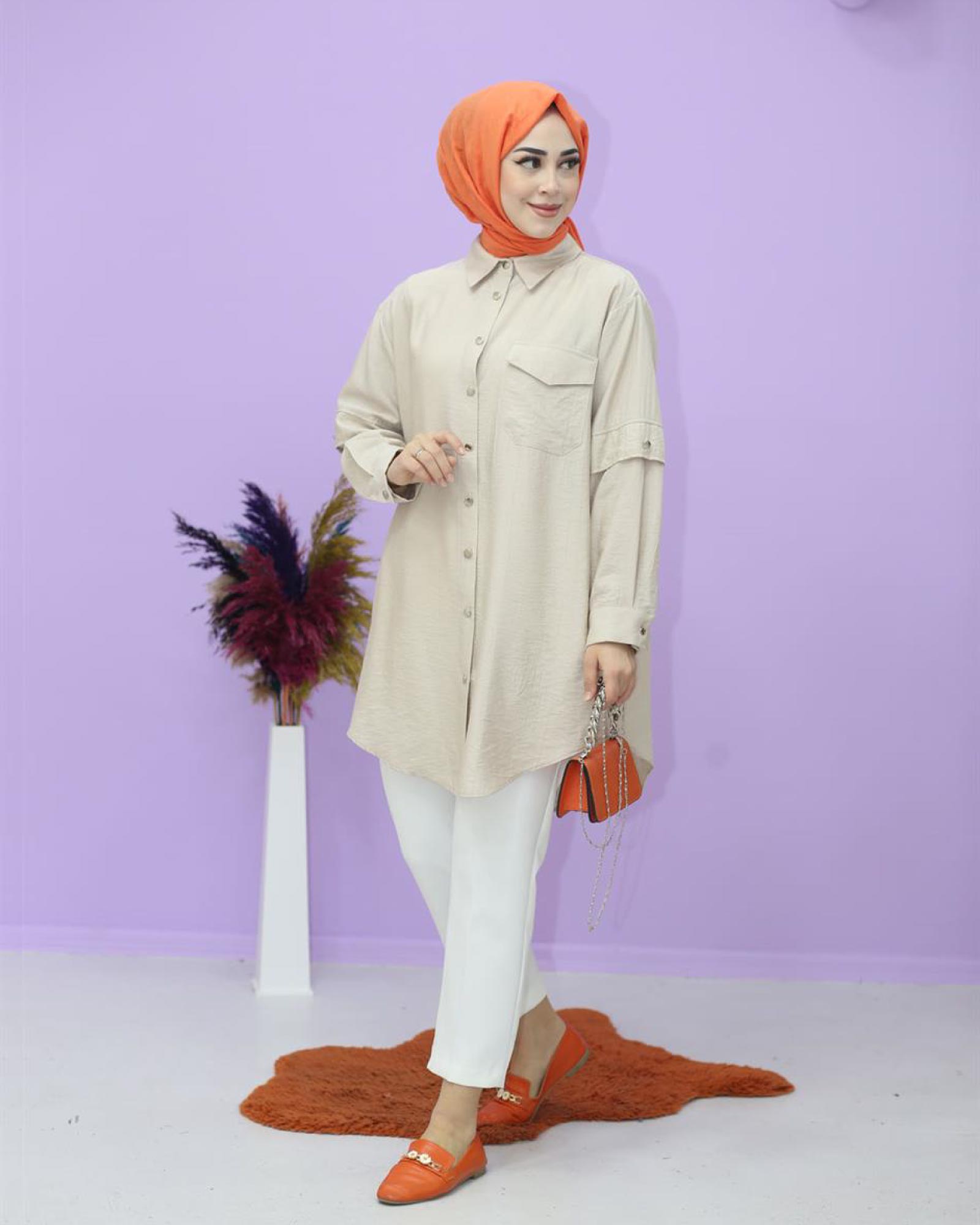 Damen- Damen Kleidung- Hijab Kleidung Hemd mit Knopf-Detail