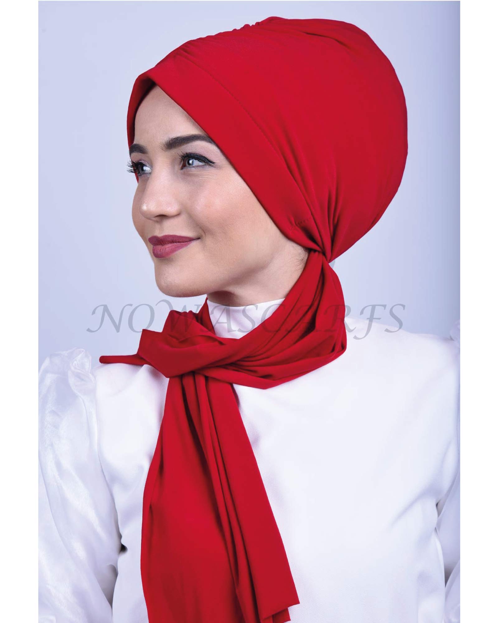 Bonnet aus gekämmter Baumwolle mit Raffung Rot