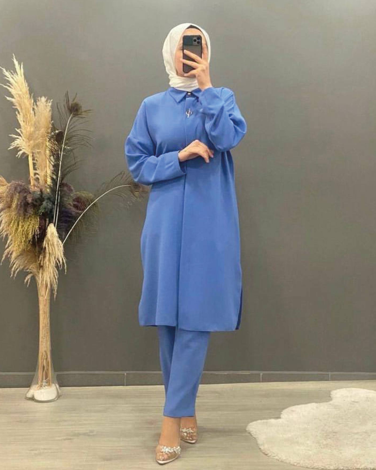 Hijab Zweiteiler Tunika mit Seitenschlitz und Hose