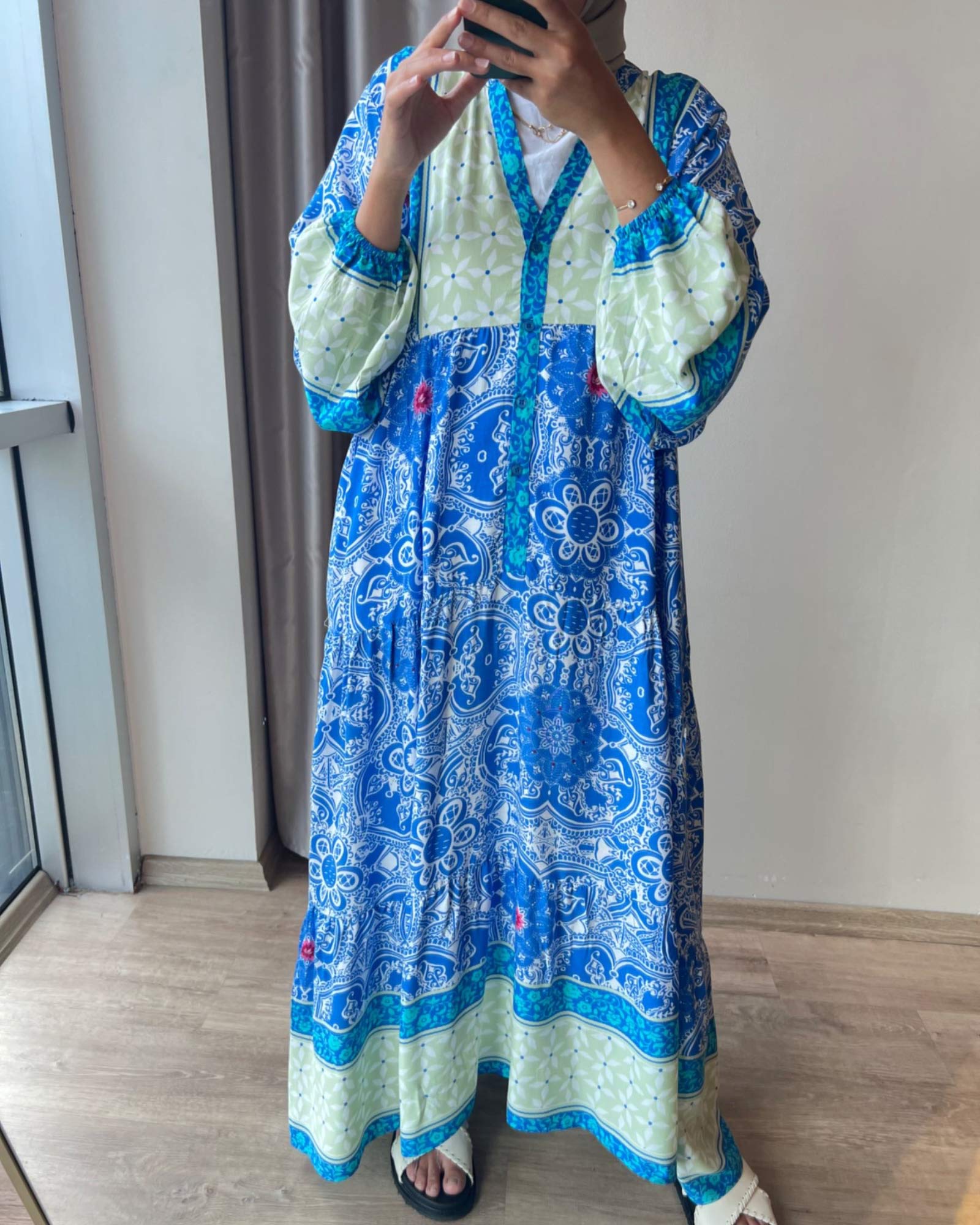 Damenbekleidung Hijab-Sommerkleid, Kleid mit Muster aus Viskose/Baumwollstoff