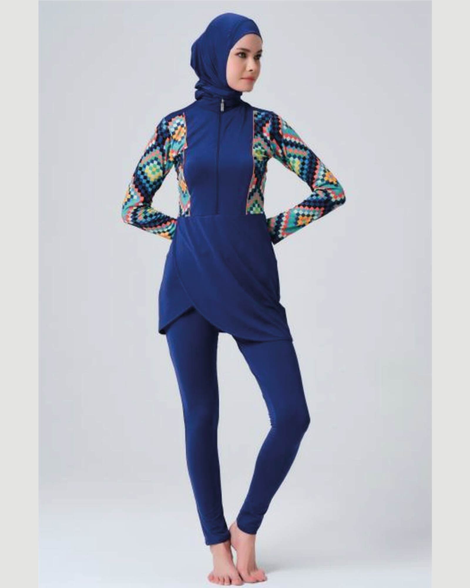 Hijab-Badeanzug mit Wellenwickelrock 5er Set