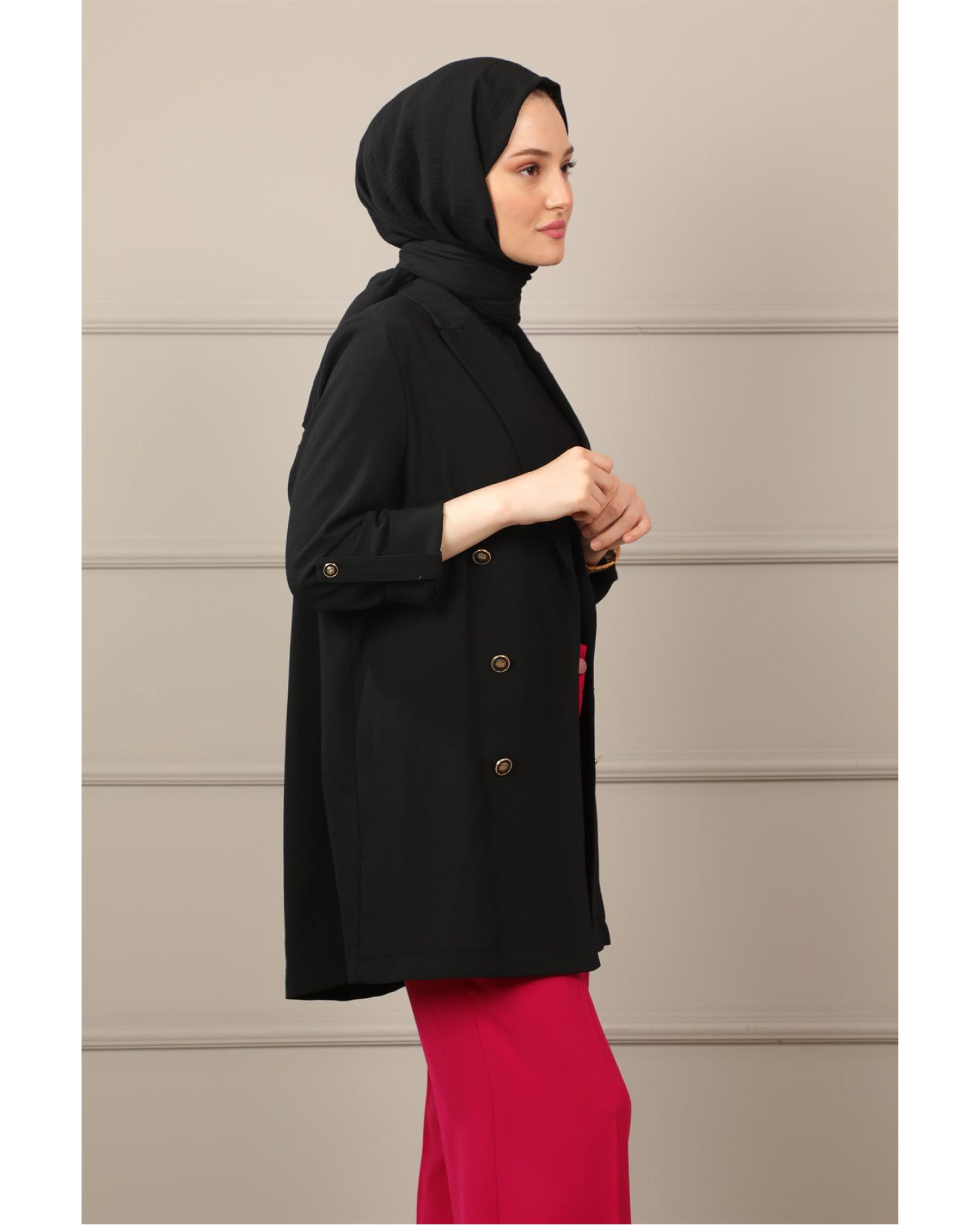 Hijab Zweireihige Blazer Jacke mit Knopfdetails