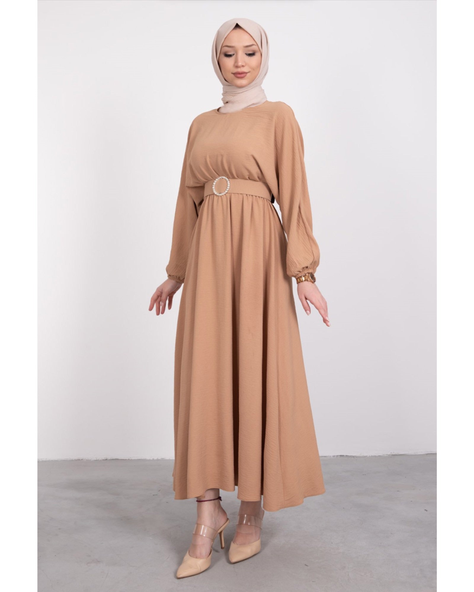 Hijab- Kleid Damen Kleid Oversize mit elastischem Tailer und Gürtel