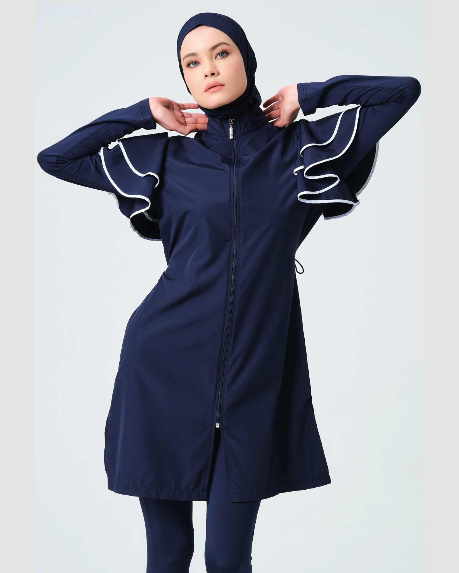 Damen-Hijab- Burkini/Badeanzug mit Rüschendetail an der Schulter 4er Set