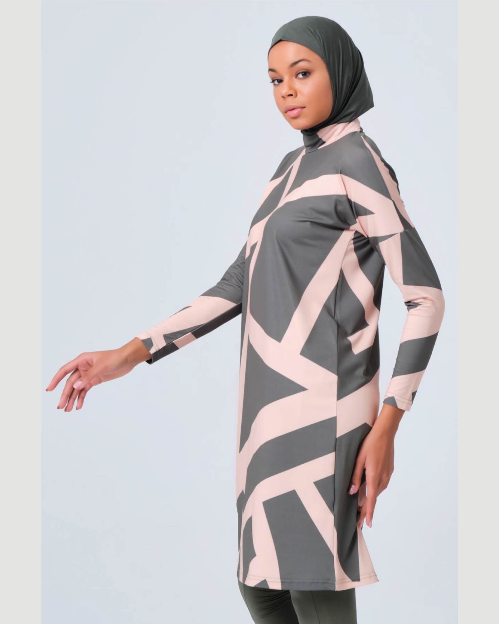 Damen-Hijab- Burkini/Badeanzug mit breitem Streifenmuster 5er Set