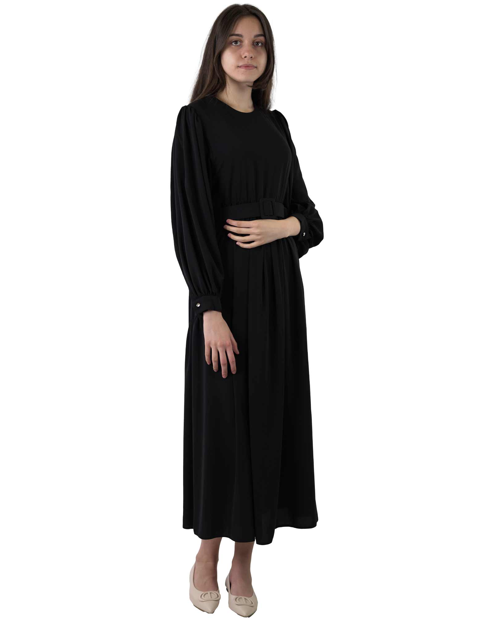 Freizeitkleid aus weichem Crêpe mit Faltendetail und Gürtel