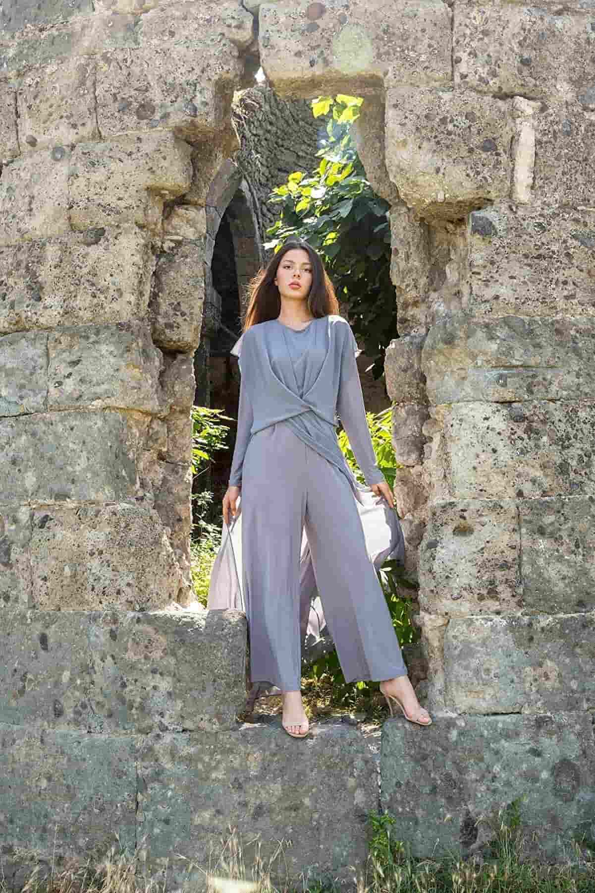Jumpsuit - with chiffon detailing - grey