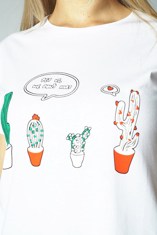 T-Shirt - Basic - Cactus Printed - White