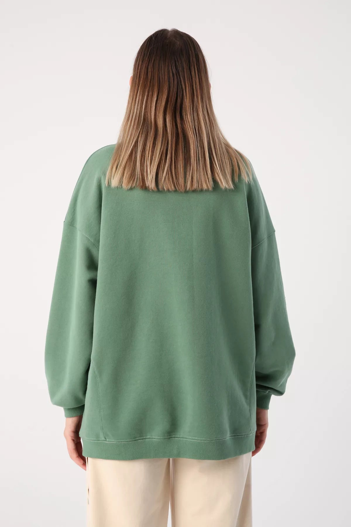 Oversize - Kontrast nähen detailliertes Sweatshirt