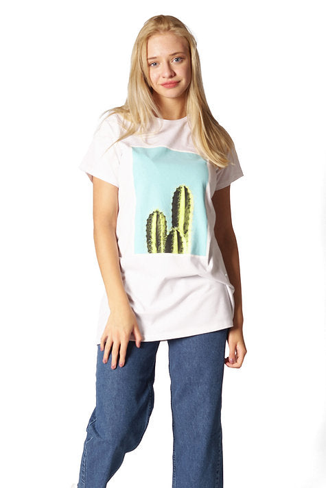 T-Shirt - Motif Cactus - Blanc