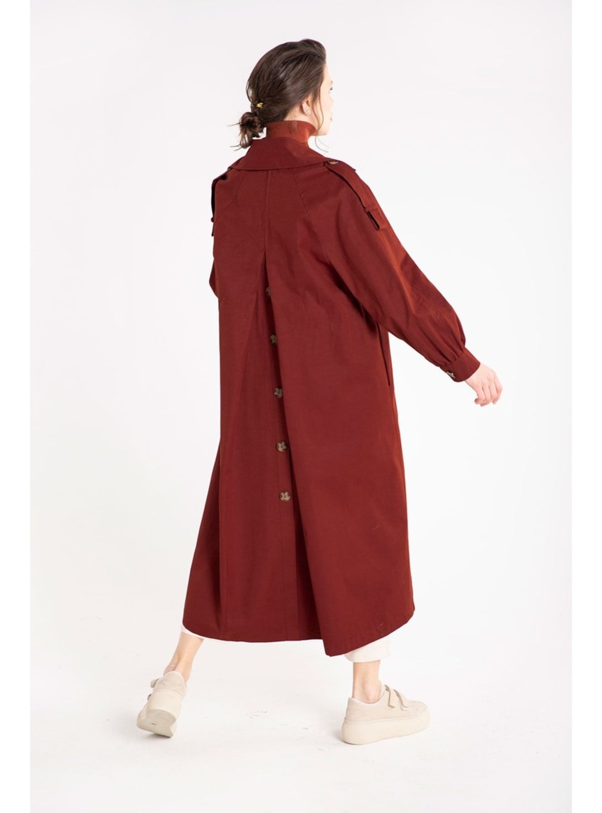 Trench Coat - Buttoned - With Tie - Dark Red